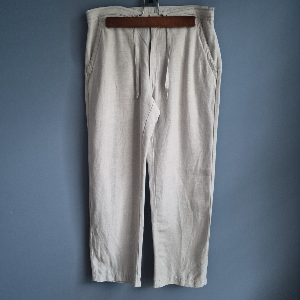 Cubavera Linen Blend Pants Womens Medium Tan Drawstring Elastic Waist Coastal‎